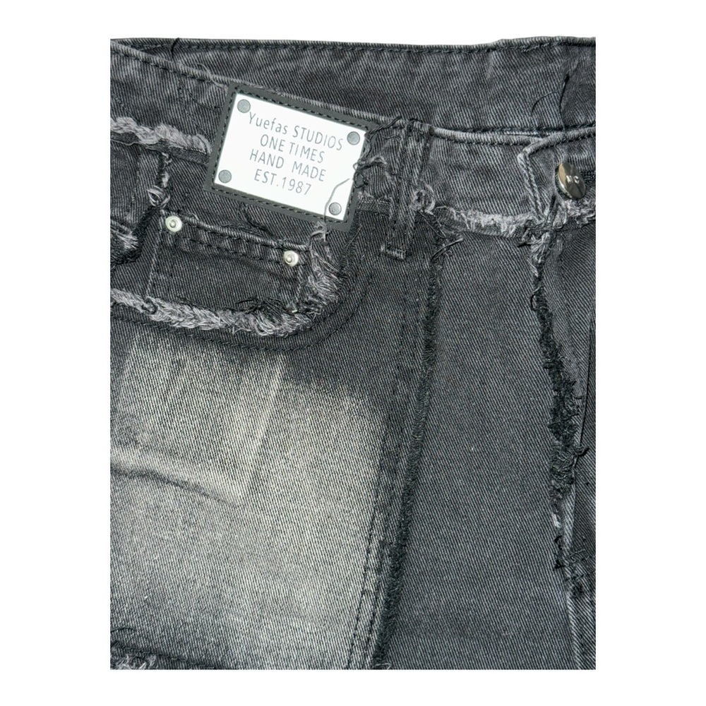 Yuefas Studios Black w 33” Deconstructed Jeans Wide Leg Indie Sleaze Y2K Grunge - Picture 5 of 9
